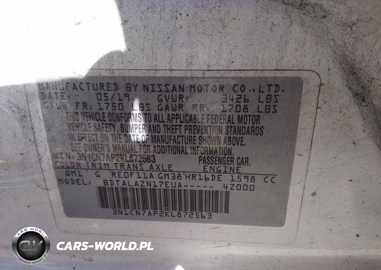 2019 Nissan Versa 1.6 S+ VIN:3N1CN7AP2KL872563 - 9