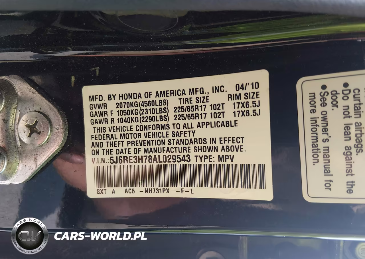 2010 Honda Cr-V Ex-L VIN:5J6RE3H78AL029543 - 9