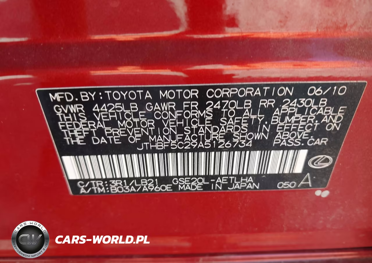 2010 Lexus Is 250 VIN:JTHBF5C29A5126734 - 9