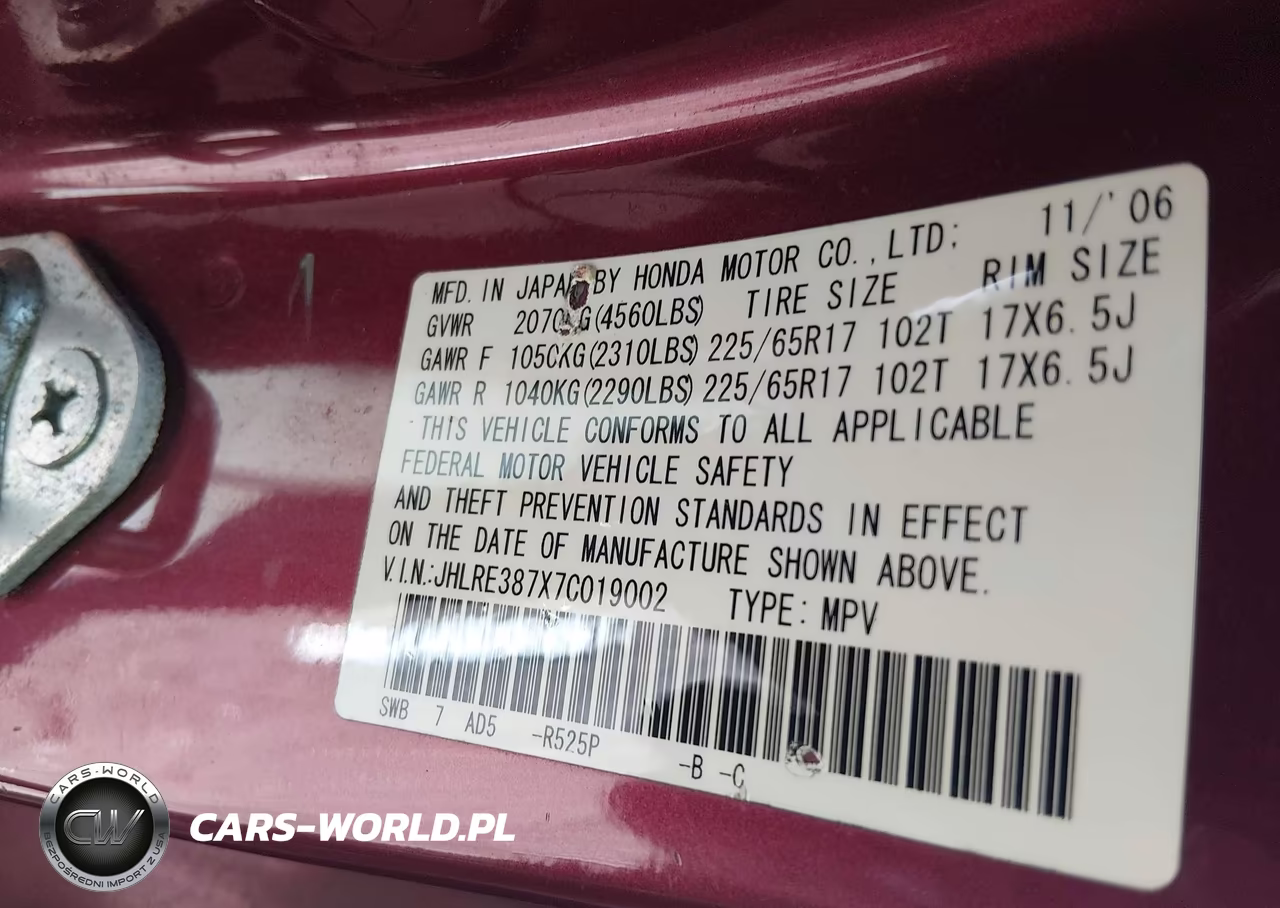 2007 Honda Cr-V Ex-L VIN:JHLRE387X7C019002 - 9