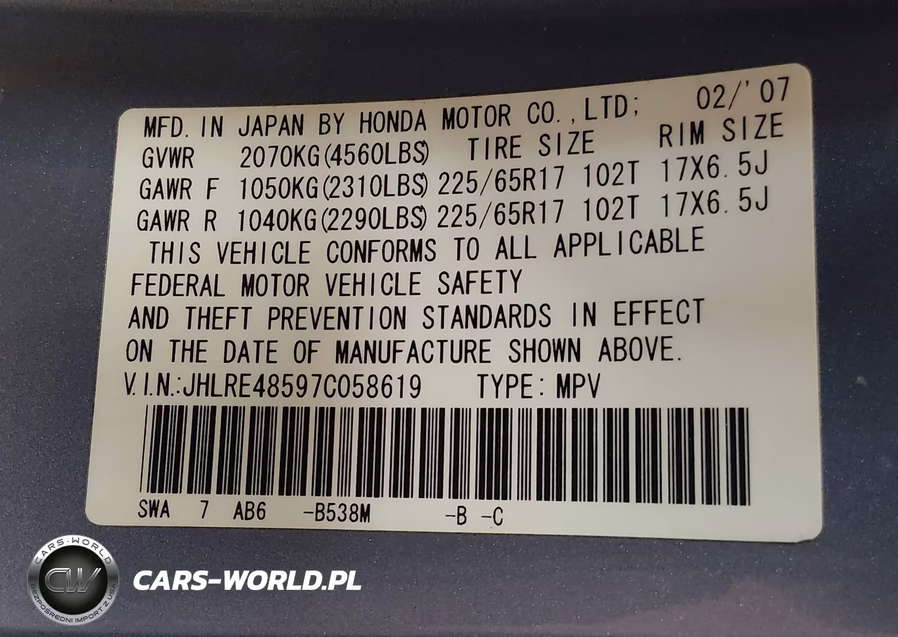 2007 Honda Cr-V Ex VIN:JHLRE48597C058619 - 9