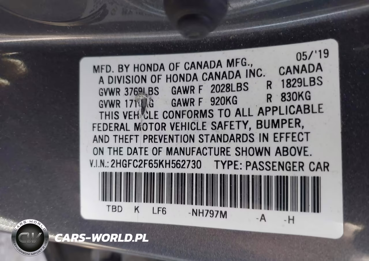 2019 Honda Civic Lx VIN:2HGFC2F65KH562730 - 9