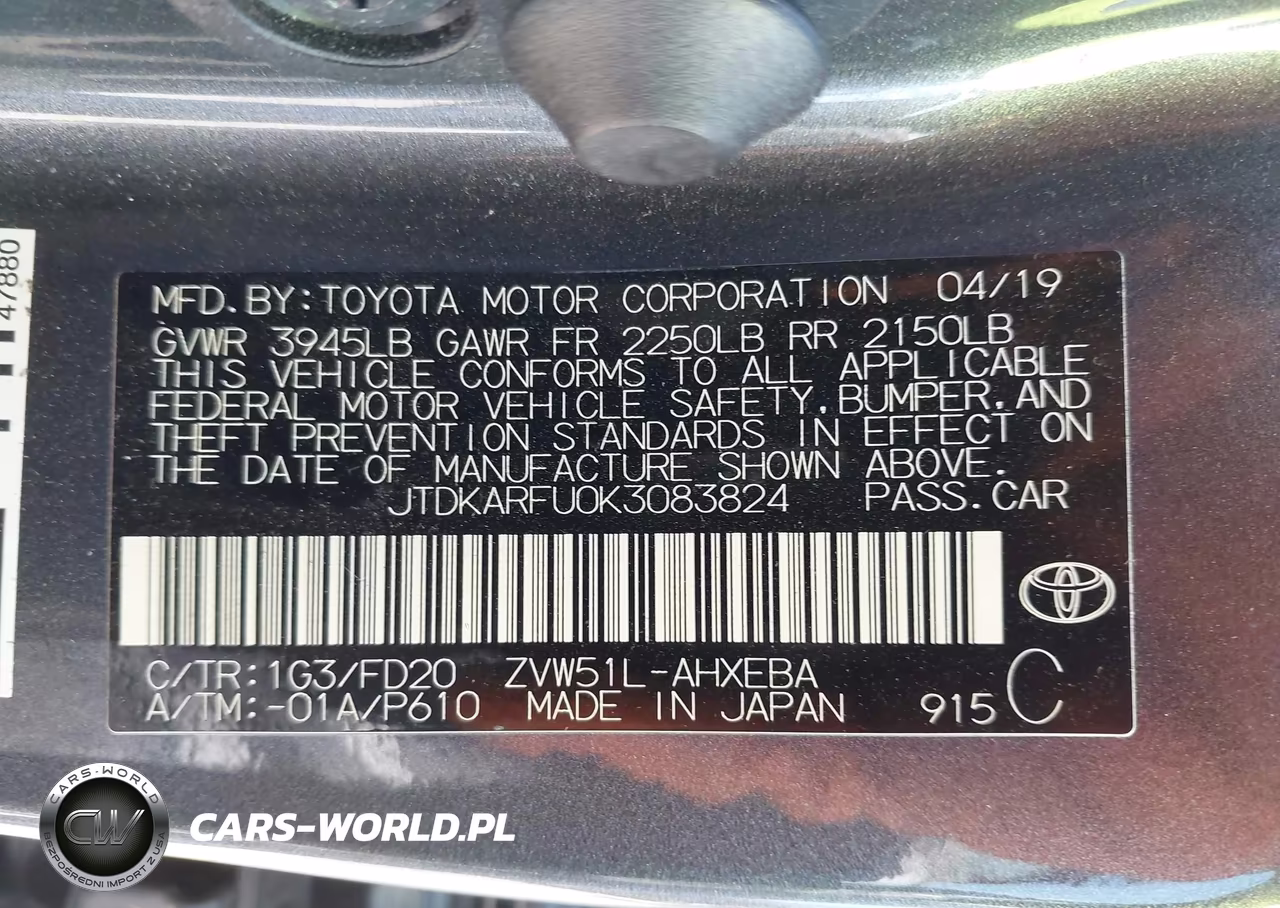 2019 Toyota Prius Le VIN:JTDKARFU0K3083824 - 9