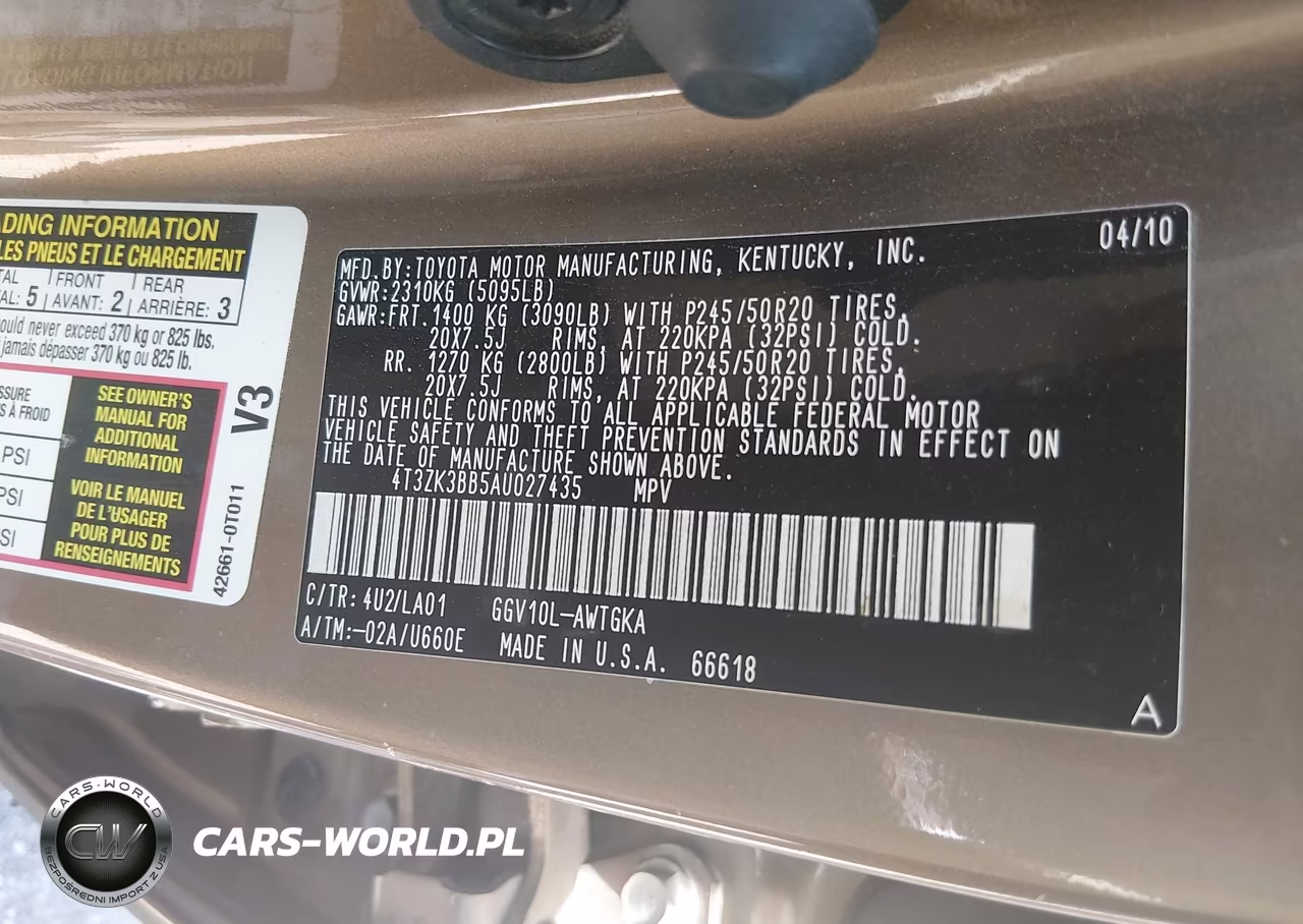 2010 Toyota Venza Base V6 VIN:4T3ZK3BB5AU027435 - 9