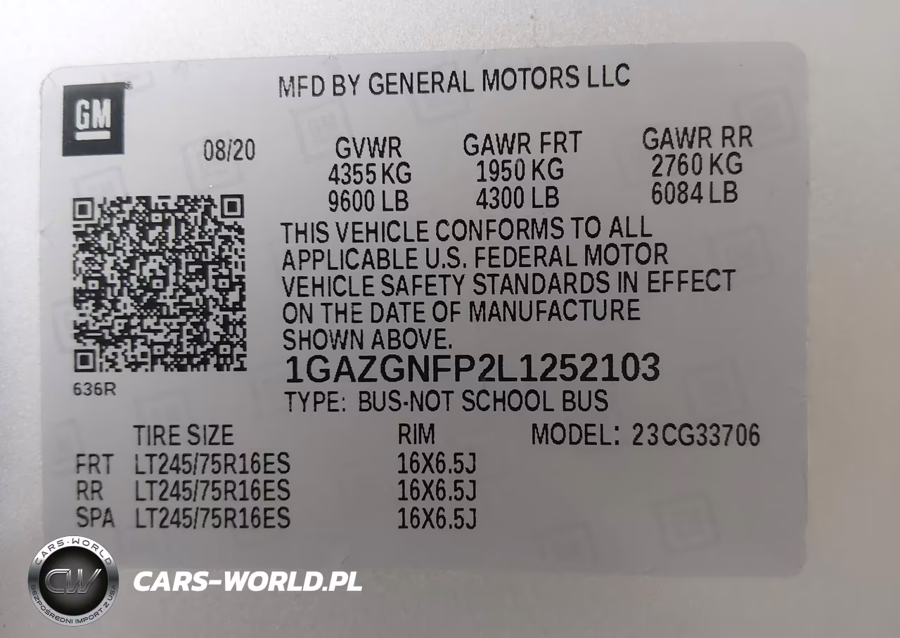 2020 Chevrolet Express Passenger Rwd 3500 Extended Wheelbase Ls VIN:1GAZGNFP2L1252103 - 9