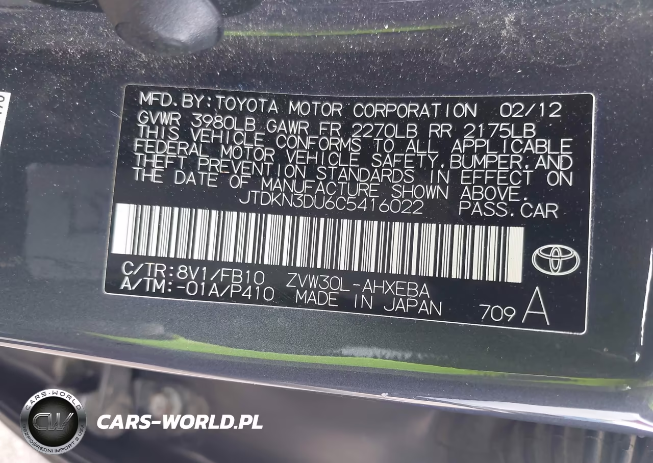 2012 Toyota Prius Two VIN:JTDKN3DU6C5416022 - 9