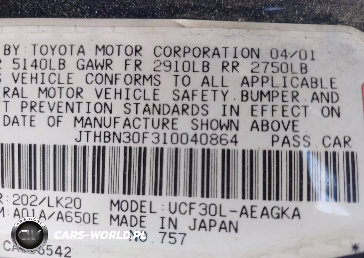 2001 Lexus Ls 430 VIN:JTHBN30F310040864 - 9