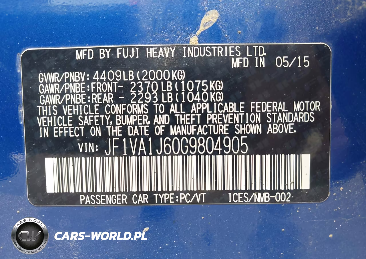 2016 Subaru Wrx Limited VIN:JF1VA1J60G9804905 - 9