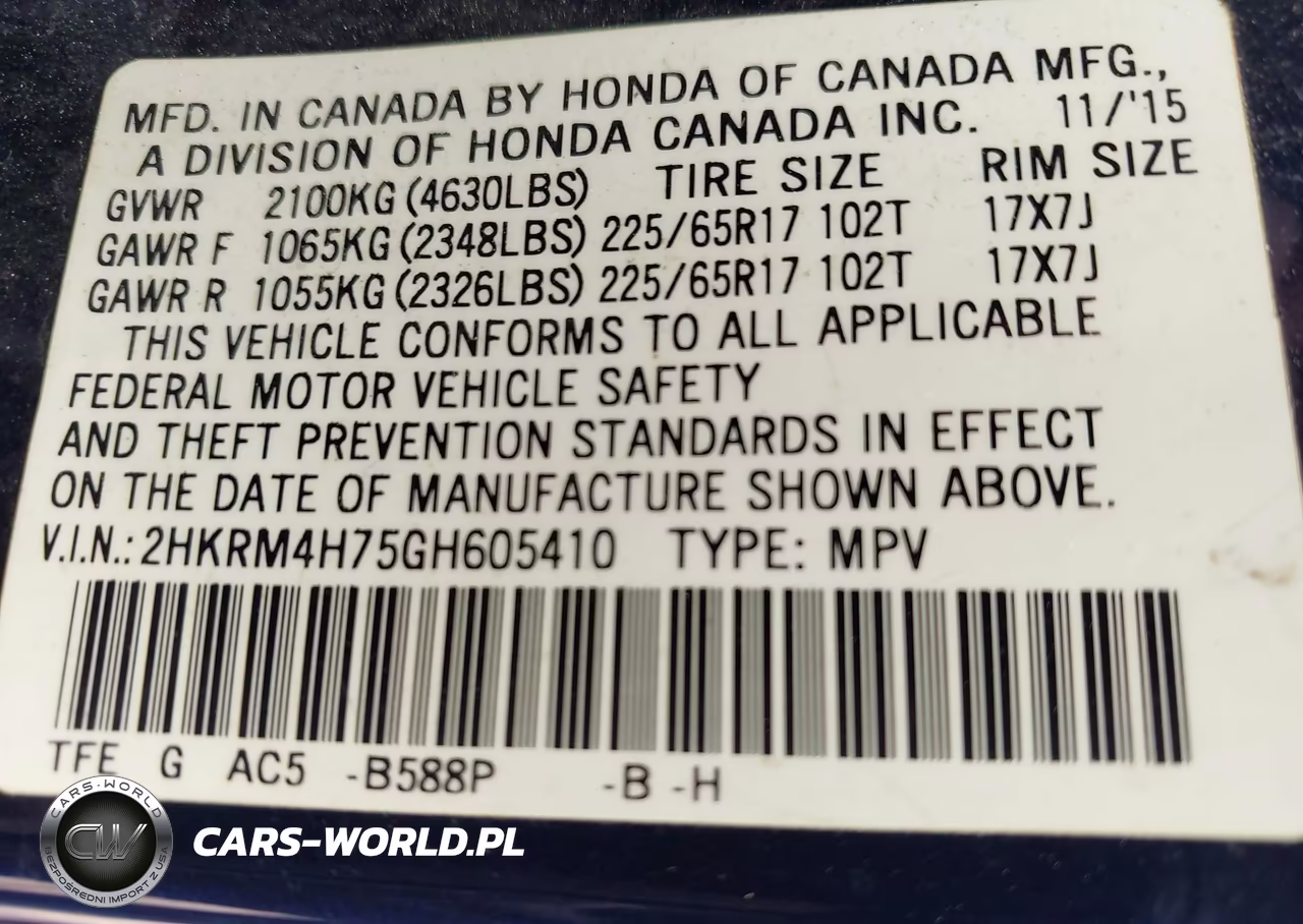 2016 Honda Cr-V Ex-L VIN:2HKRM4H75GH605410 - 9