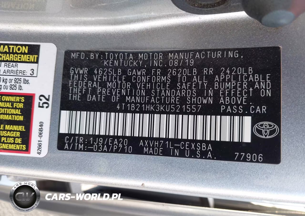 2019 Toyota Camry Hybrid Se VIN:4T1B21HK3KU521557 - 9