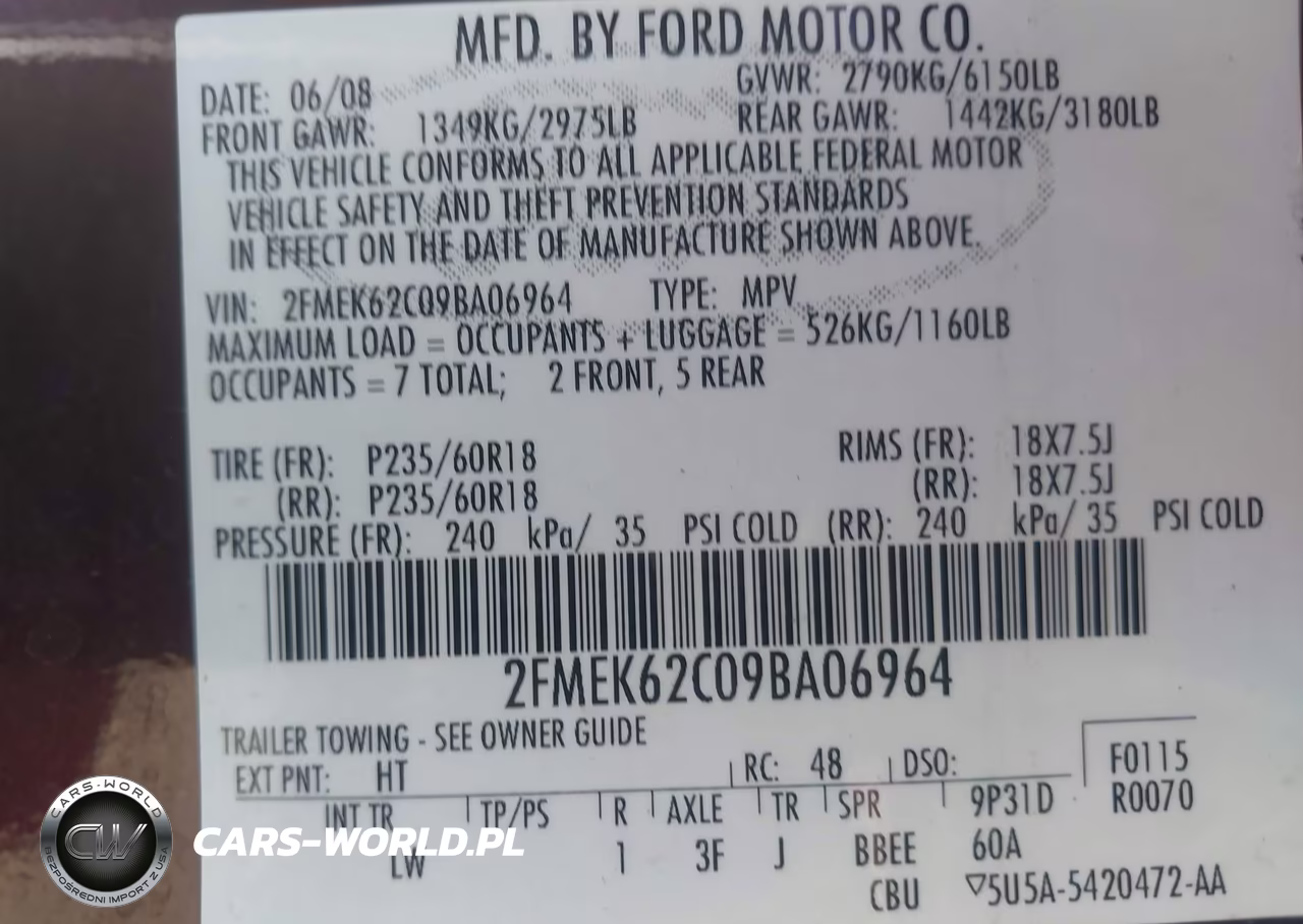 2009 Ford Flex Sel VIN:2FMEK62C09BA06964 - 9