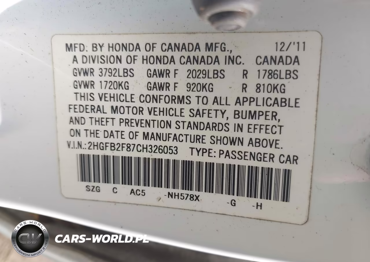 2012 Honda Civic Ex VIN:2HGFB2F87CH326053 - 9