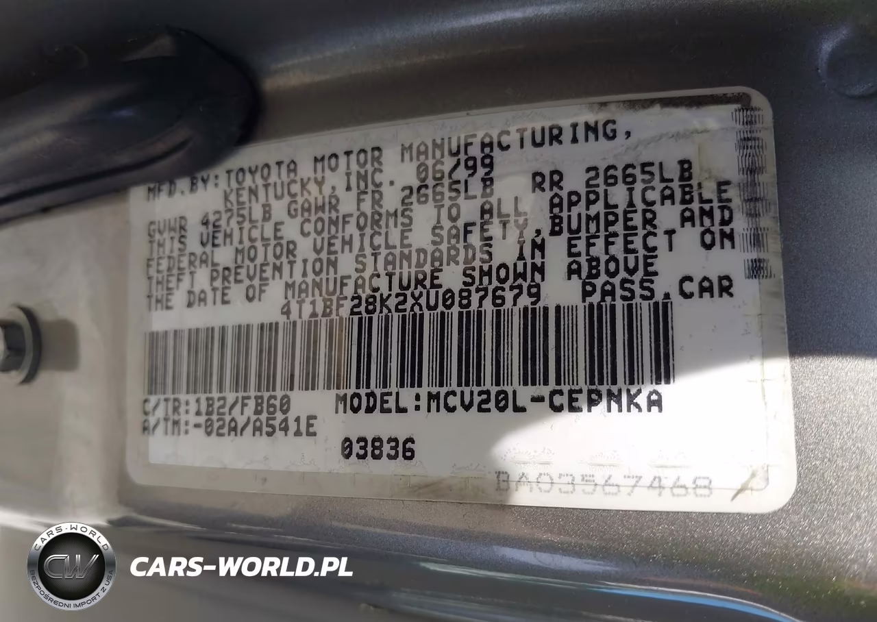 1999 Toyota Camry Le V6 VIN:4T1BF28K2XU087679 - 9