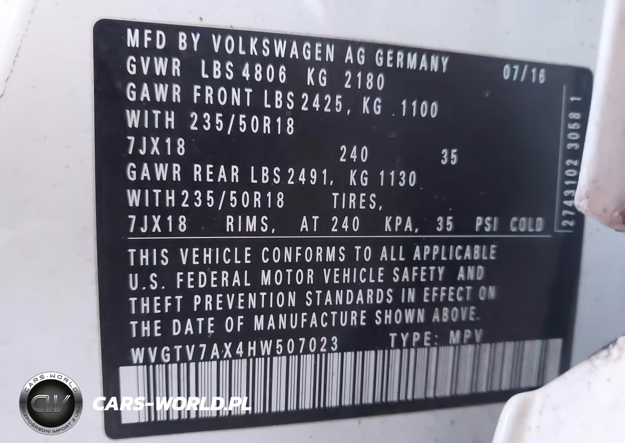 2017 Volkswagen Tiguan Sport VIN:WVGTV7AX4HW507023 - 9