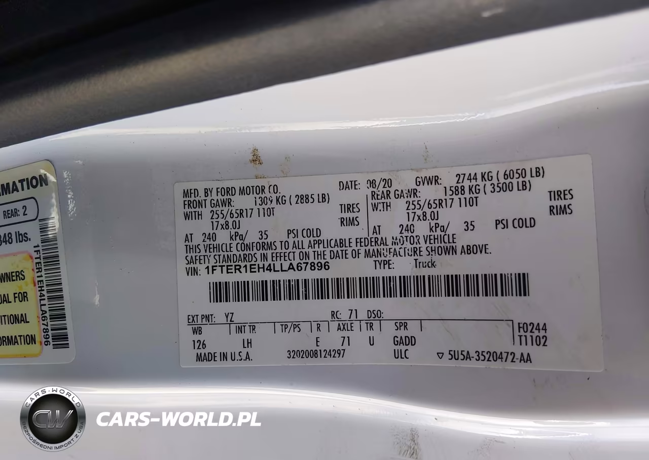2020 Ford Ranger Xl VIN:1FTER1EH4LLA67896 - 9