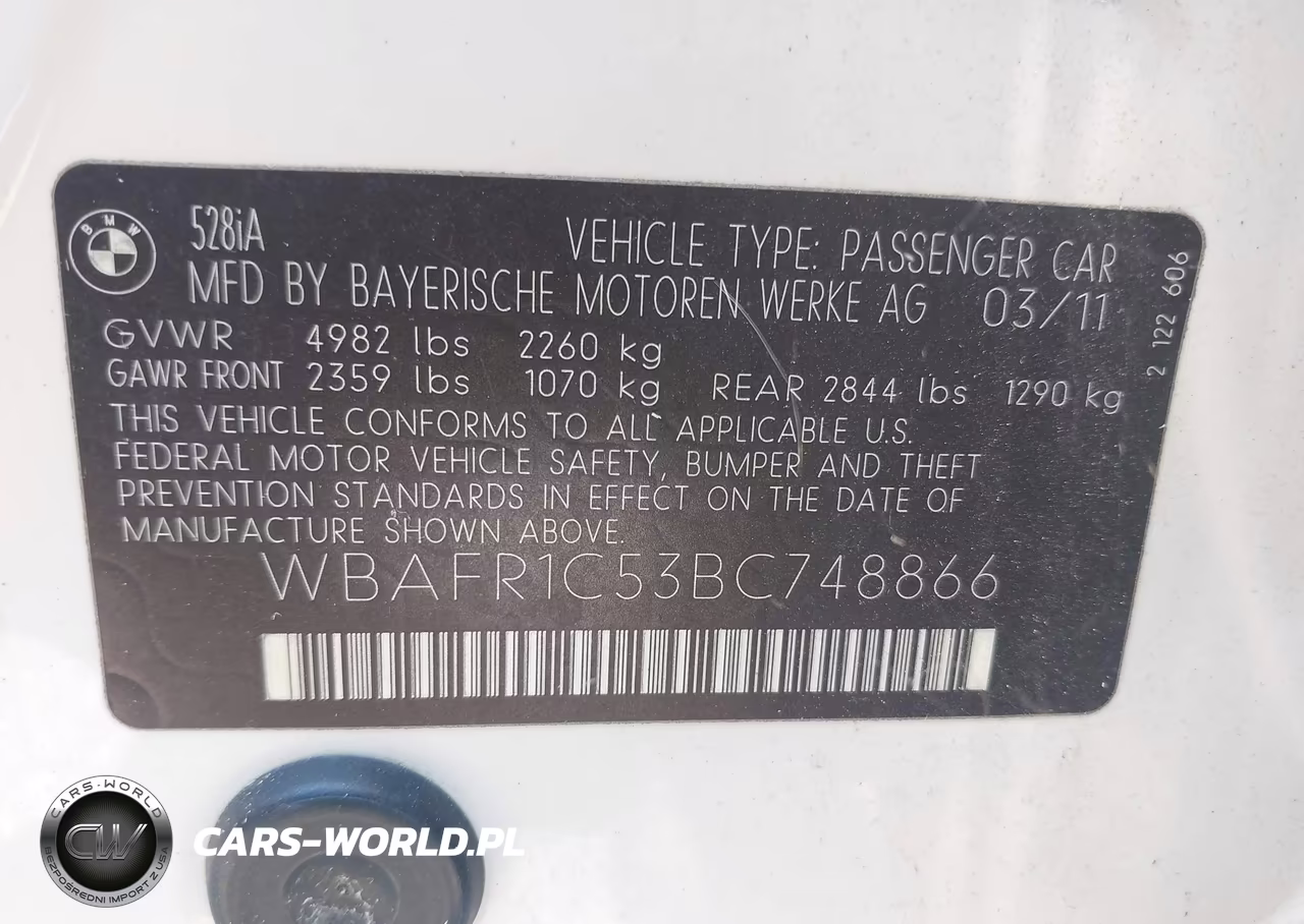 2011 BMW 528I VIN:WBAFR1C53BC748866 - 9