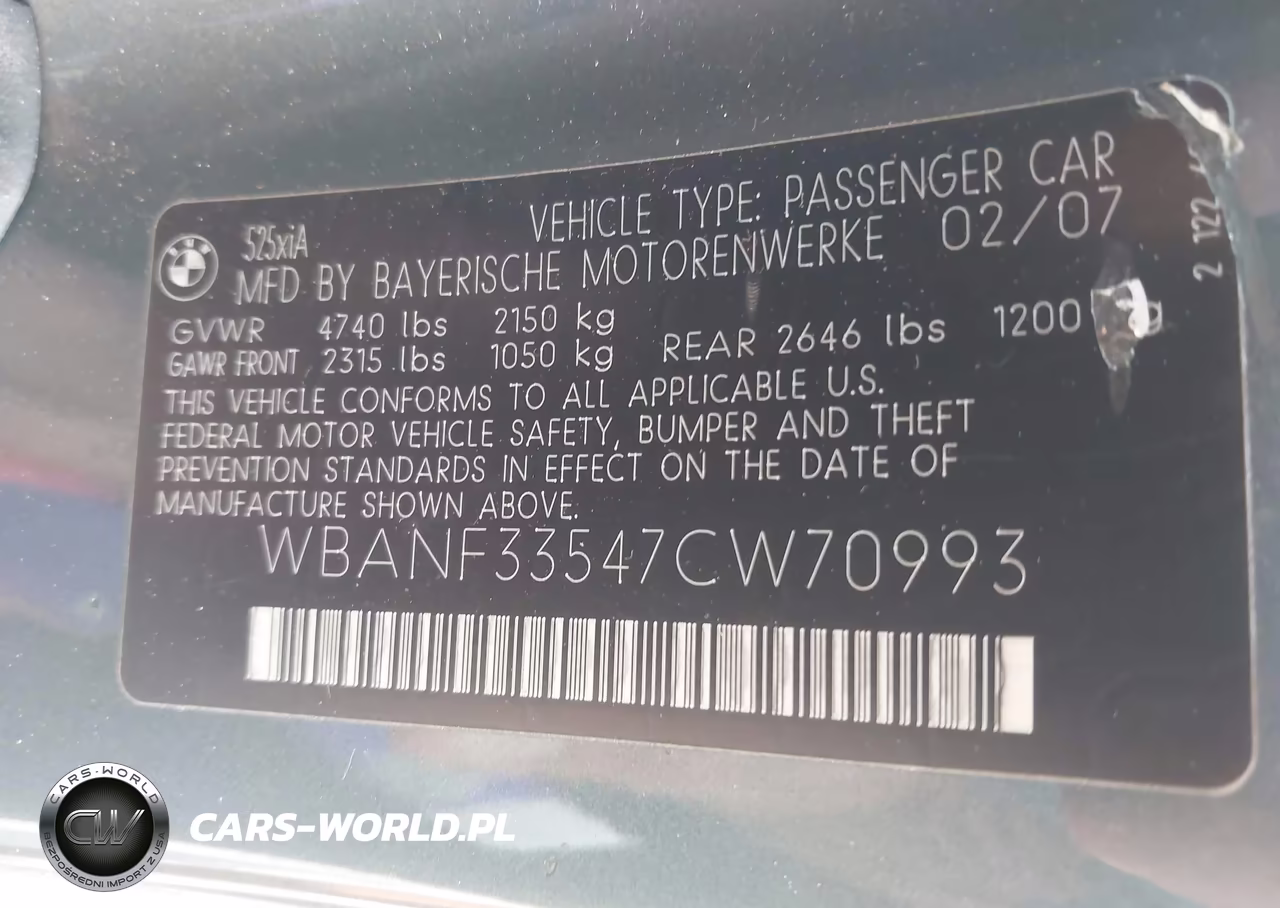 2007 BMW 525Xi VIN:WBANF33547CW70993 - 9