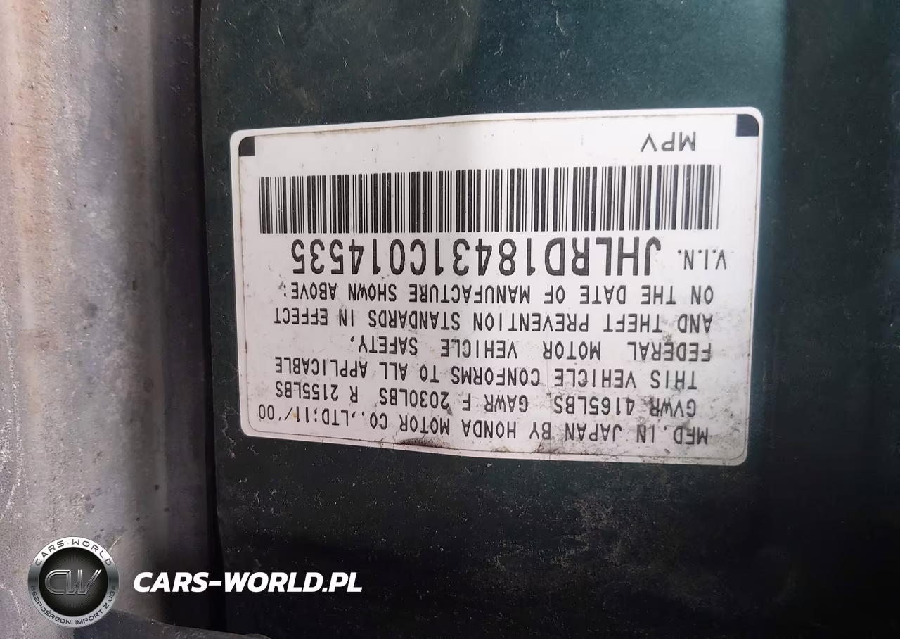 2001 Honda Cr-V Lx VIN:JHLRD18431C014535 - 9