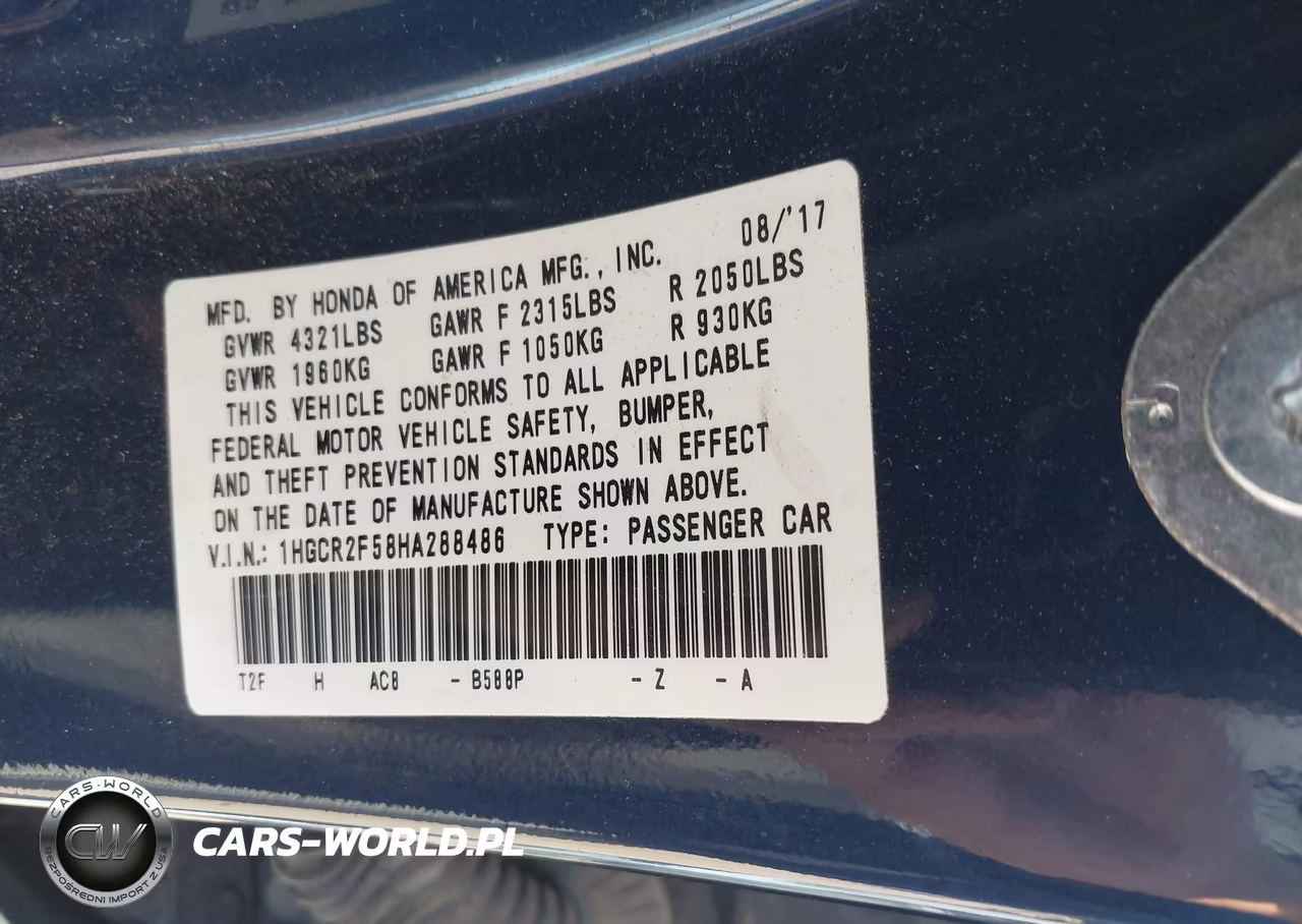 2017 Honda Accord Sport VIN:1HGCR2F58HA288486 - 9
