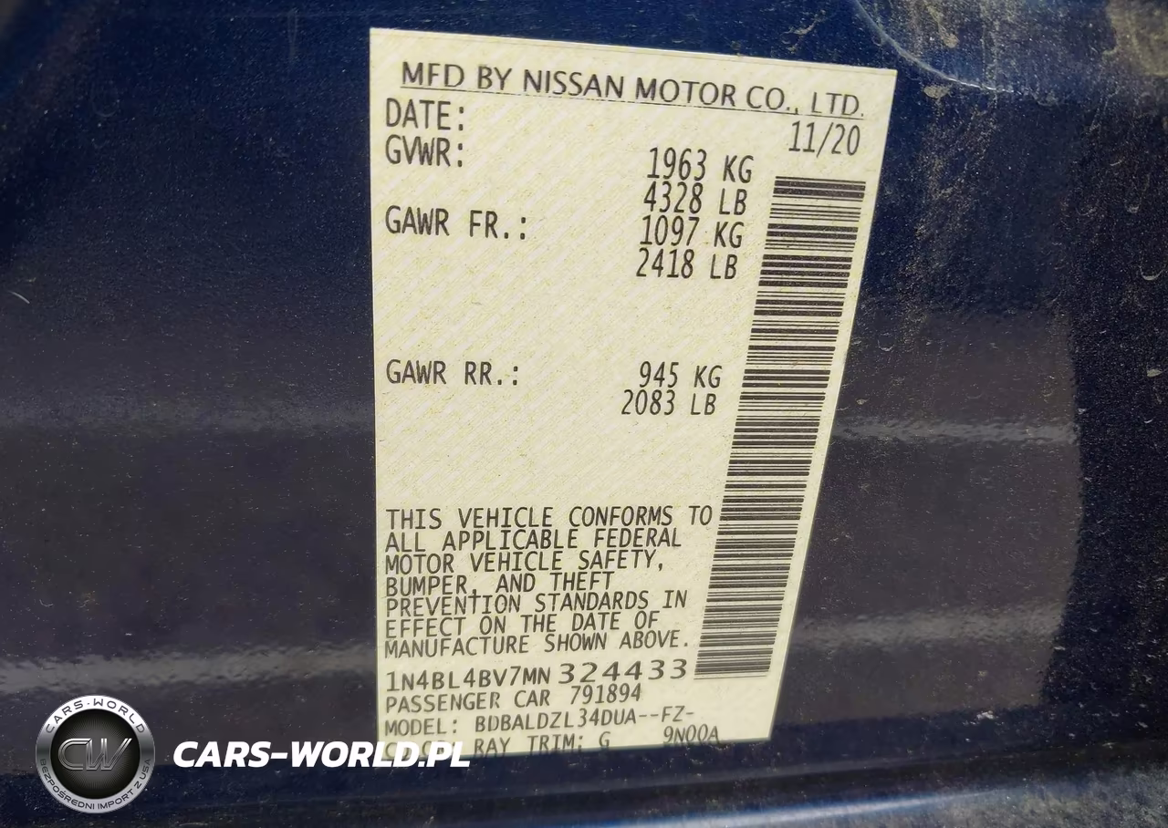 2021 Nissan Altima S Fwd VIN:1N4BL4BV7MN324433 - 9