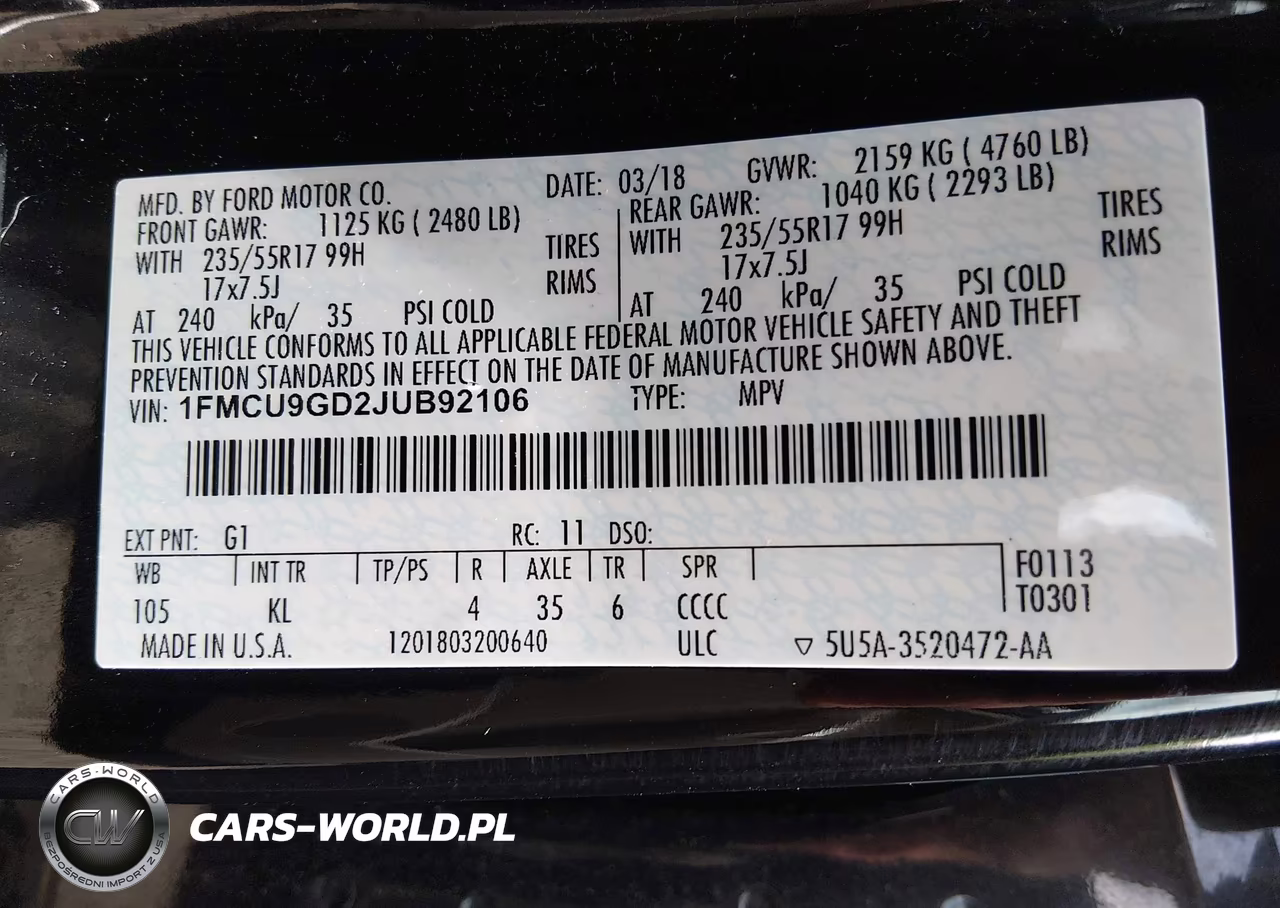 2018 Ford Escape Se VIN:1FMCU9GD2JUB92106 - 9