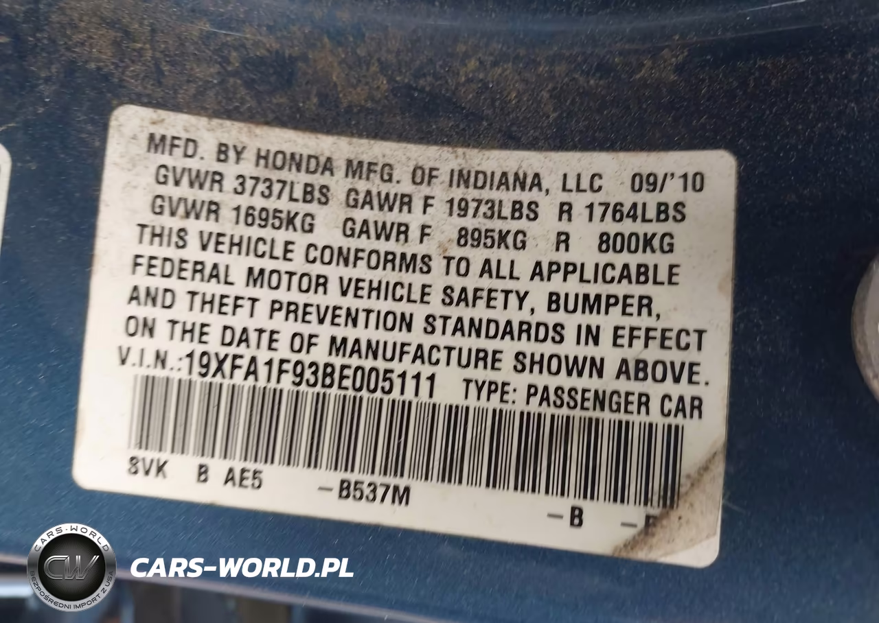 2011 Honda Civic Ex-L VIN:19XFA1F93BE005111 - 9