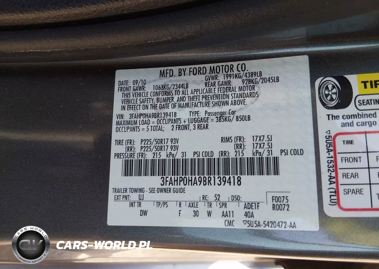 2011 Ford Fusion Se VIN:3FAHP0HA9BR139418 - 9