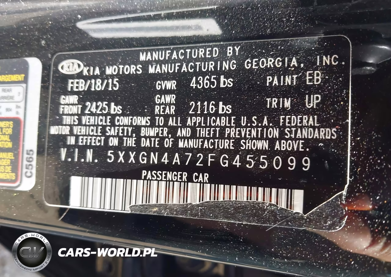2015 Kia Optima Ex VIN:5XXGN4A72FG455099 - 9