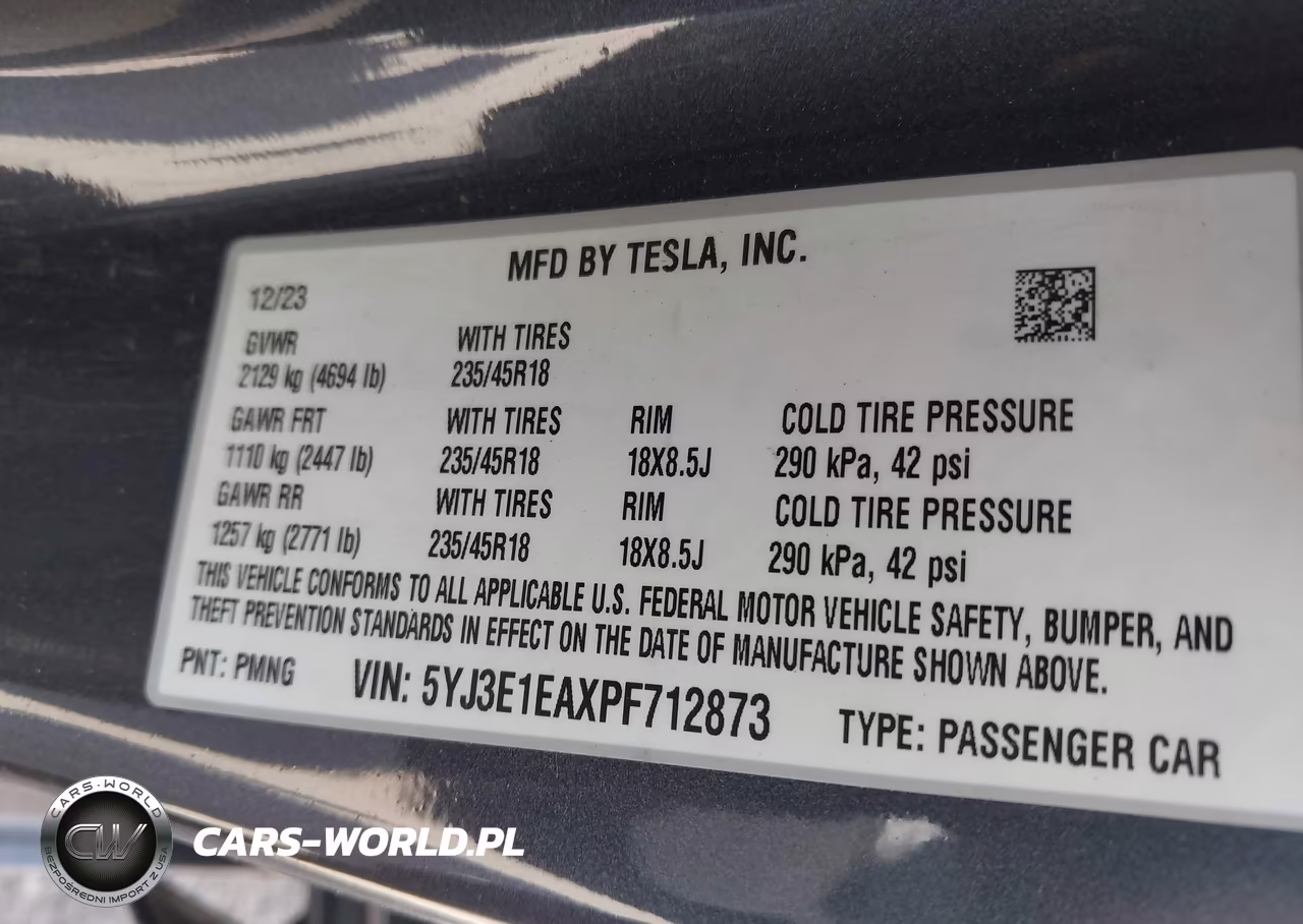 2023 Tesla Model 3 Rear-Wheel Drive VIN:5YJ3E1EAXPF712873 - 9