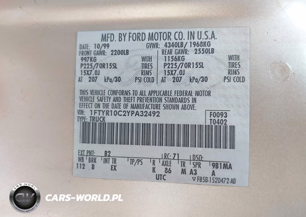 2000 Ford Ranger Xl-Xlt VIN:1FTYR10C2YPA32492 - 9