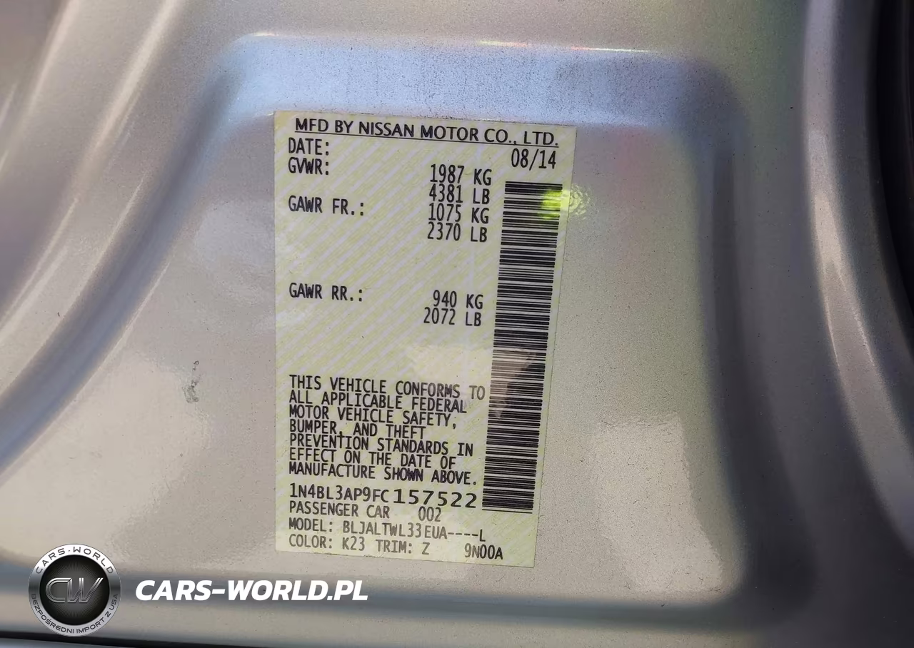 2015 Nissan Altima 3.5 Sl VIN:1N4BL3AP9FC157522 - 9