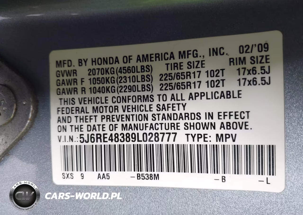 2009 Honda Cr-V Lx VIN:5J6RE48389L028777 - 9