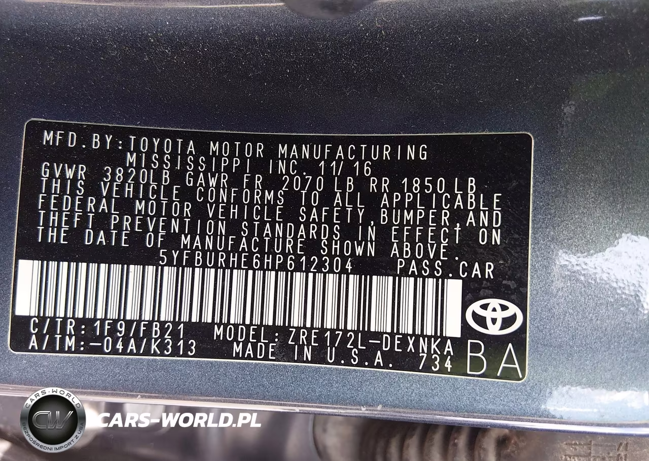 2017 Toyota Corolla Le VIN:5YFBURHE6HP612304 - 9