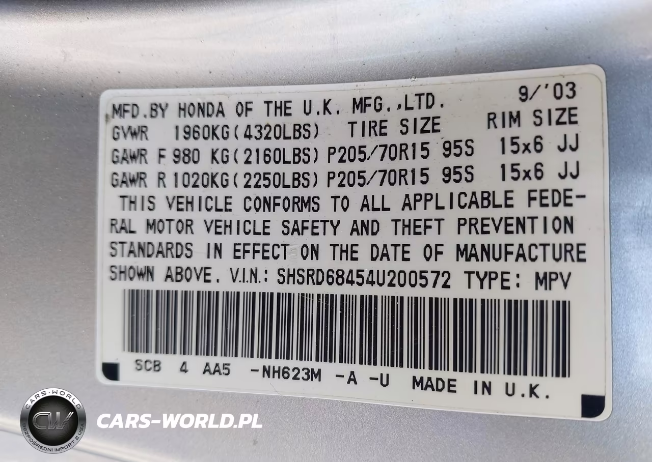 2004 Honda Cr-V Lx VIN:SHSRD68454U200572 - 9