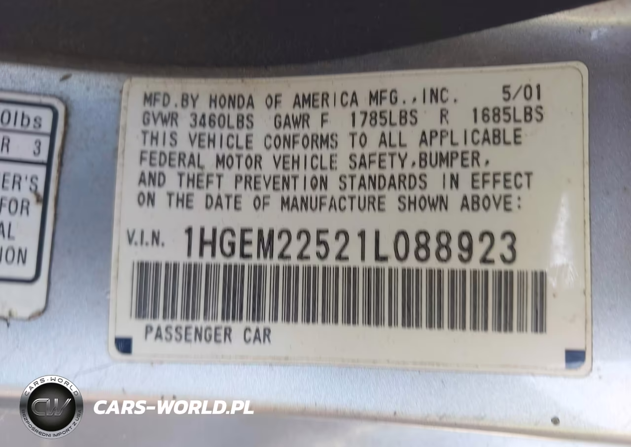 2001 Honda Civic Lx VIN:1HGEM22521L088923 - 9