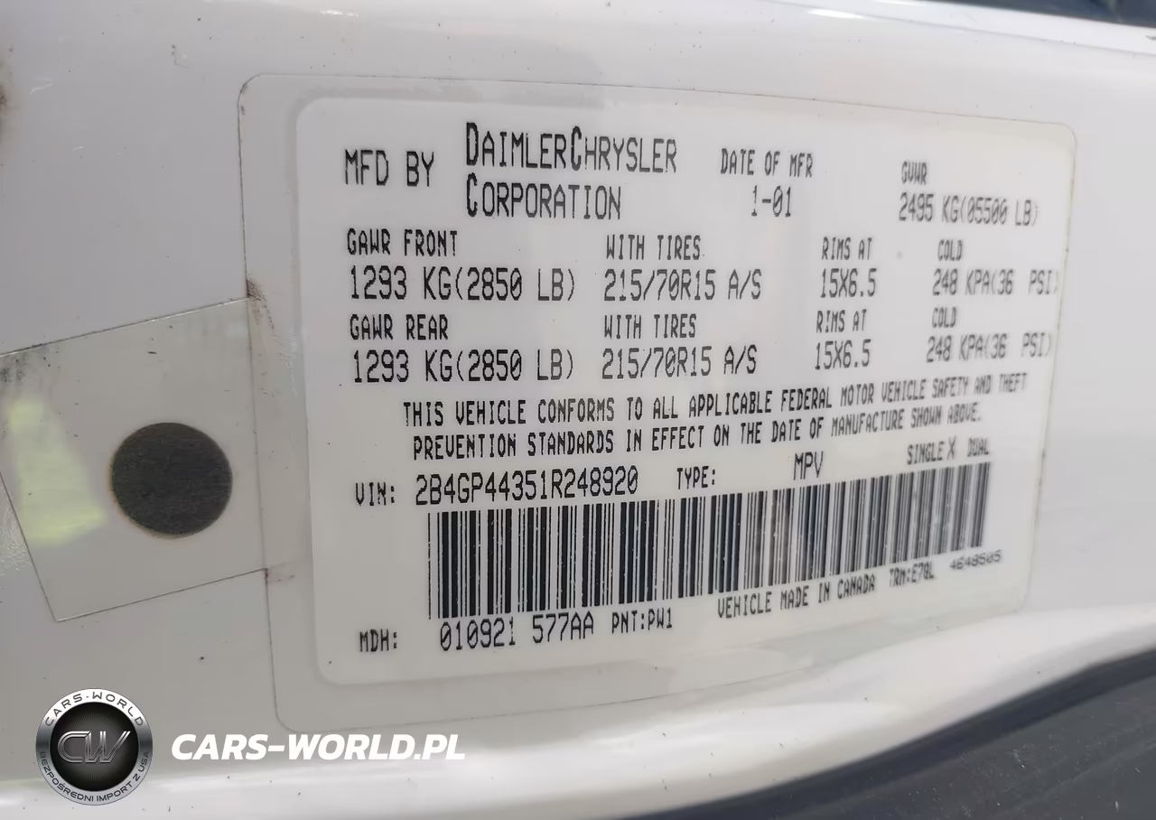 2001 Dodge Grand Caravan Sport VIN:2B4GP44351R248920 - 9