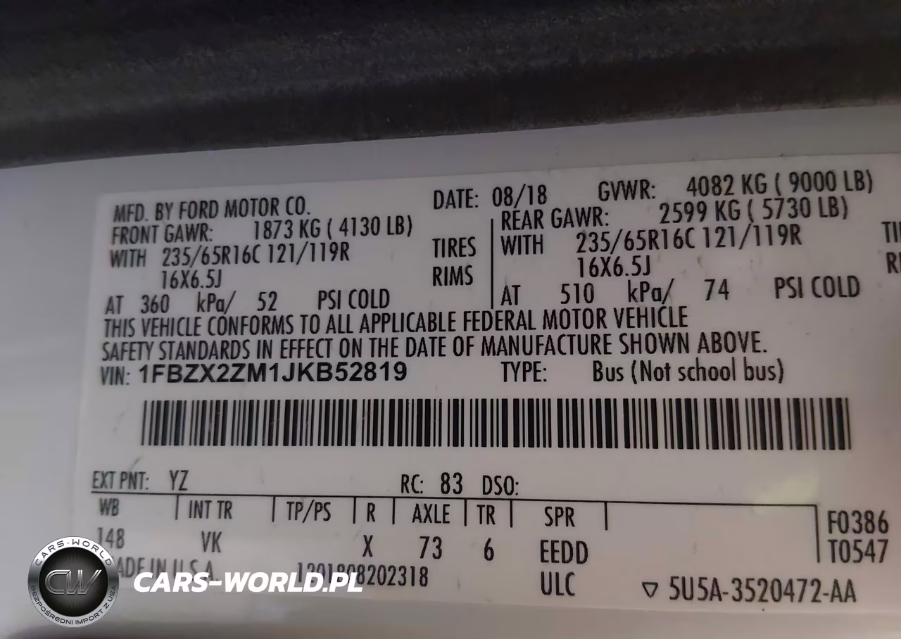 2018 Ford Transit-350 Xl VIN:1FBZX2ZM1JKB52819 - 9
