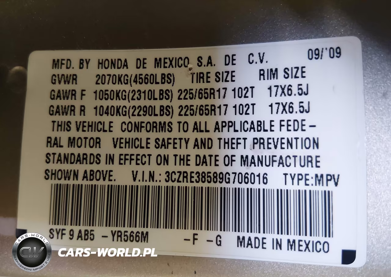 2009 Honda Cr-V Ex VIN:3CZRE38589G706016 - 9