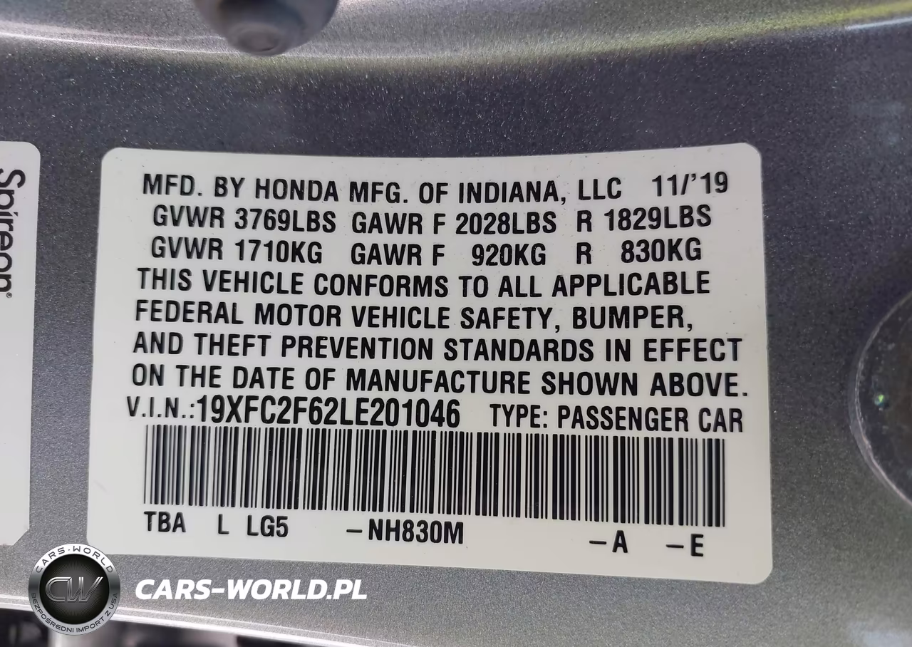 2020 Honda Civic Lx VIN:19XFC2F62LE201046 - 9