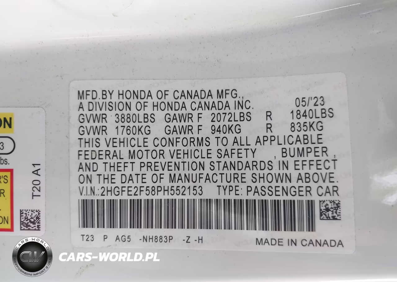 2023 Honda Civic Sport VIN:2HGFE2F58PH552153 - 9
