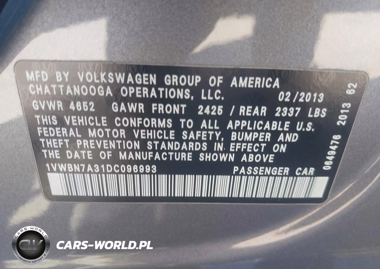 2013 Volkswagen Passat 2.0L Tdi Se VIN:1VWBN7A31DC096993 - 9