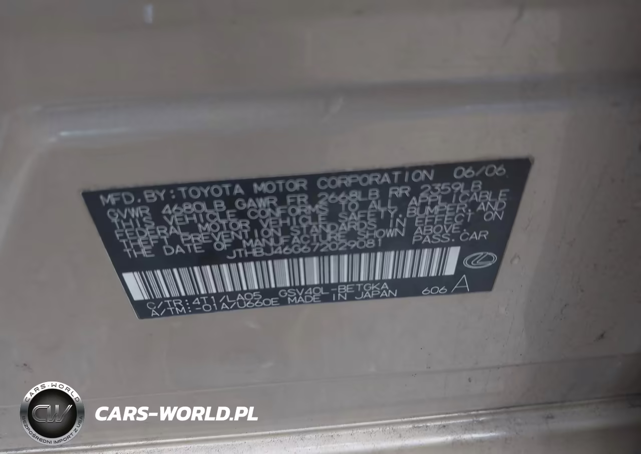 2007 Lexus Es 350 VIN:JTHBJ46G672029081 - 9