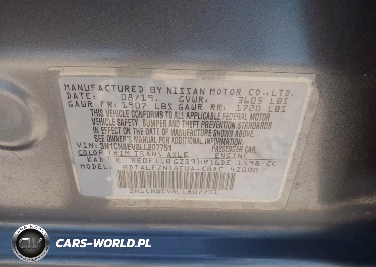 2020 Nissan Versa Sv Xtronic Cvt VIN:3N1CN8EV8LL807751 - 9