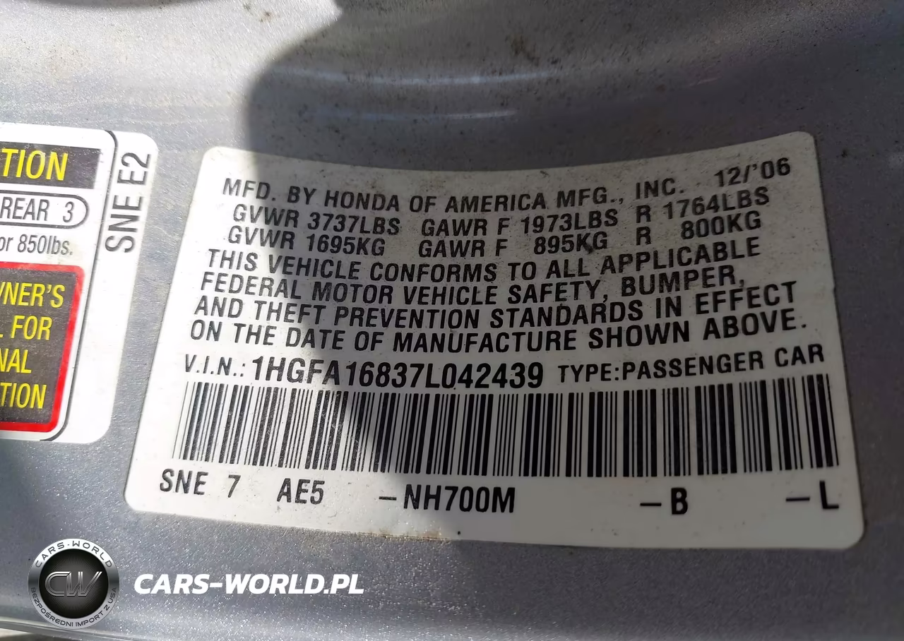 2007 Honda Civic Ex VIN:1HGFA16837L042439 - 9