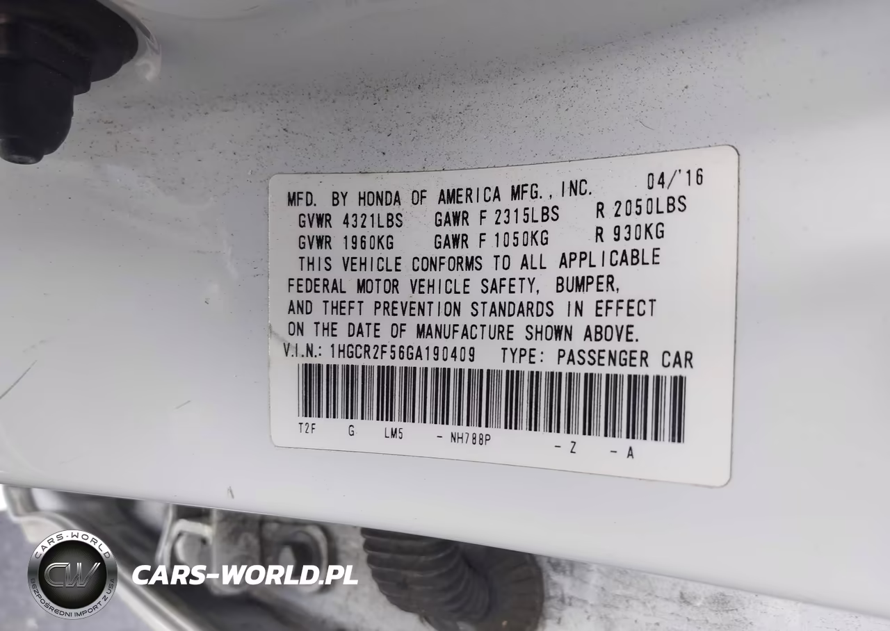 2016 Honda Accord Sport VIN:1HGCR2F56GA190409 - 9
