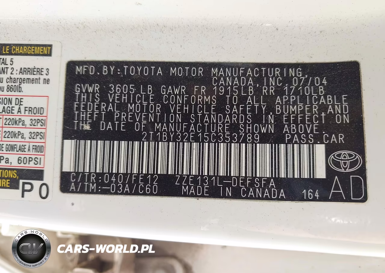 2005 Toyota Corolla Xrs VIN:2T1BY32E15C353789 - 9