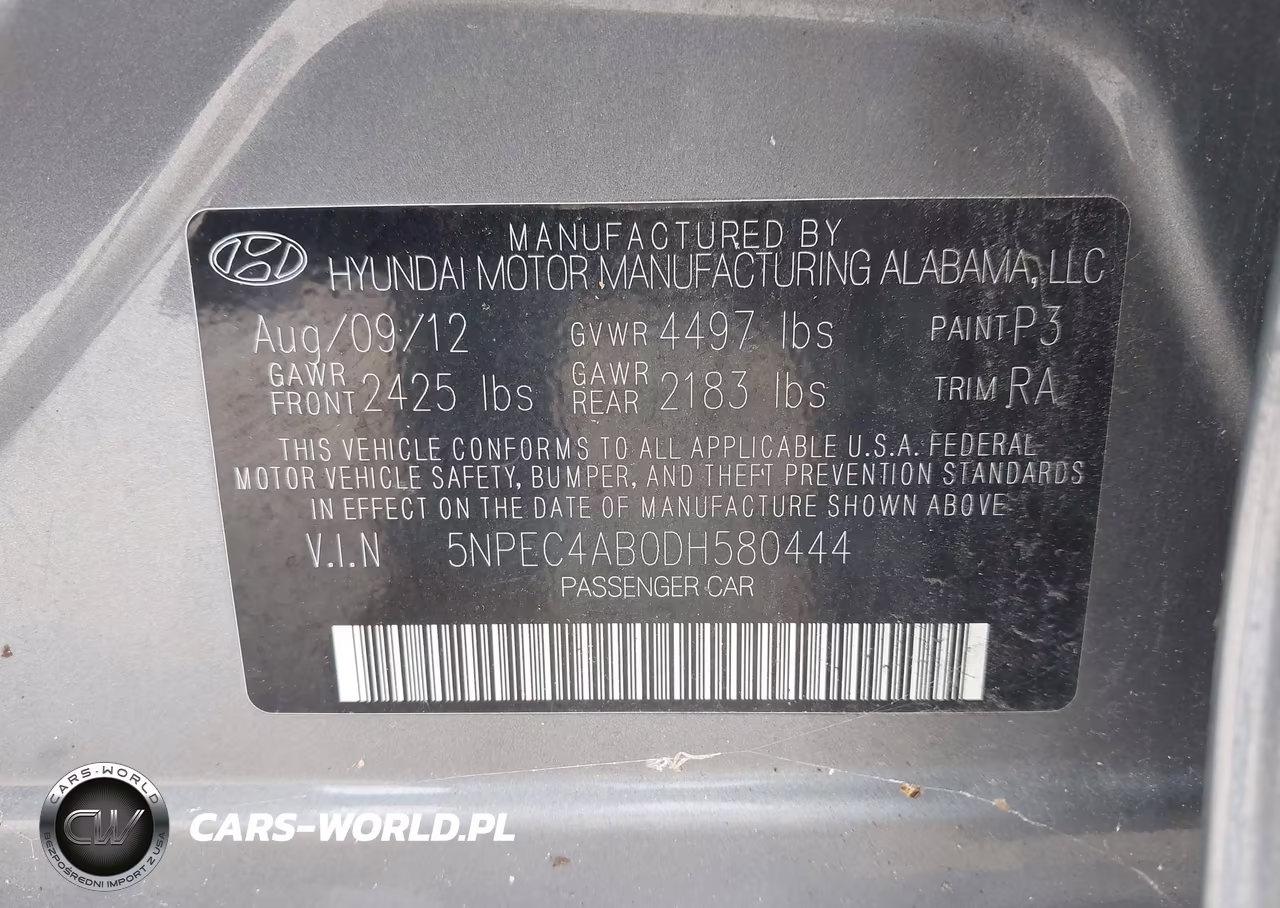 2013 Hyundai Sonata Limited 2.0T VIN:5NPEC4AB0DH580444 - 9