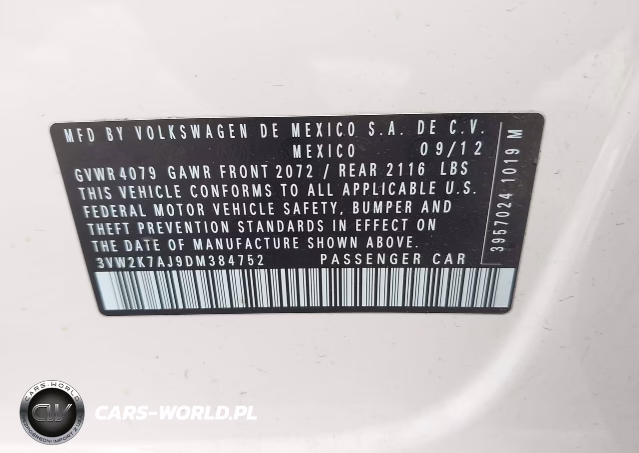 2013 Volkswagen Jetta 2.0L S VIN:3VW2K7AJ9DM384752 - 9