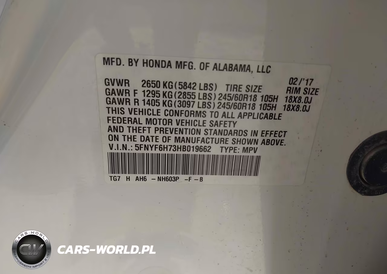 2017 Honda Pilot Ex-L VIN:5FNYF6H73HB019662 - 9