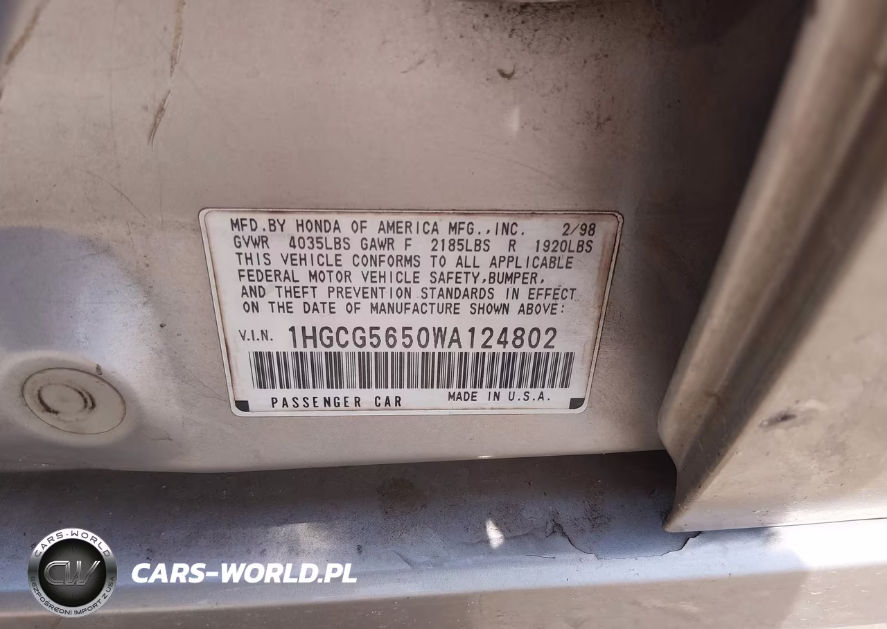 1998 Honda Accord Ex VIN:1HGCG5650WA124802 - 9